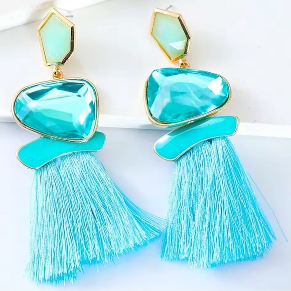 Anthropologie Bold Blue Tassel Earrings - Picture 2 of 4